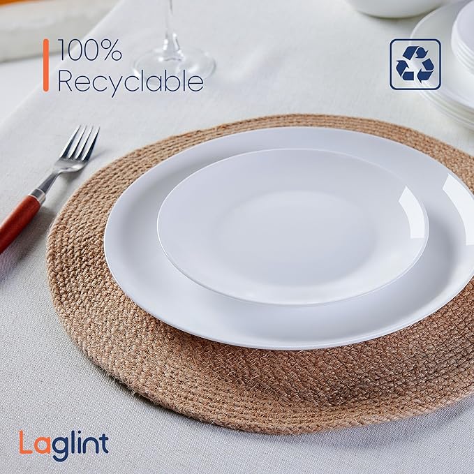 7.5 inch Appetizer Plate Set of 6, Lightweight Opal Glass Round White Salad Plates for Dessert Kitchen, Dishwasher and Microwave Safe