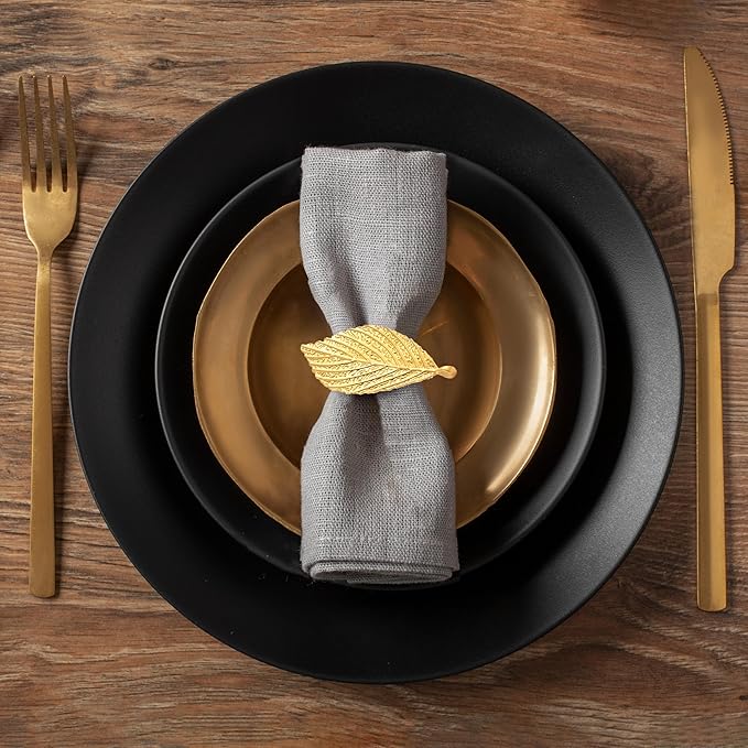 Decozen Set of 4 Gold Napkin Rings in Leaf Design, Festive, Table Decor Setting for Holiday, Wedding, Birthday, Kitchen, Home Decor, Housewarming Gift - Mothers Day Decorations