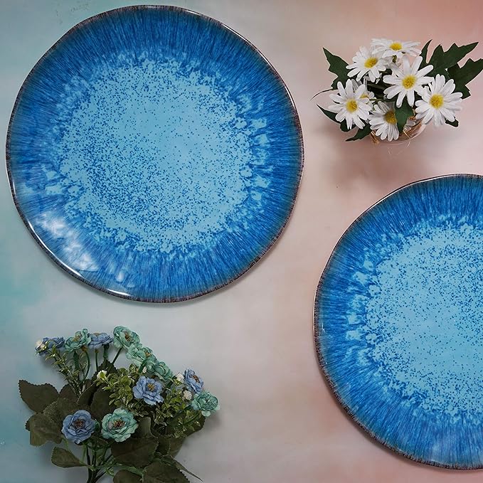 Melamine Dinner Plate Plastic Bread Butter Plates Set of 6 Pcs 11 inch Lightweight Shatter Proof Chip Resistant Dishwasher Safe Not Microware Not Oven(Light Blue)