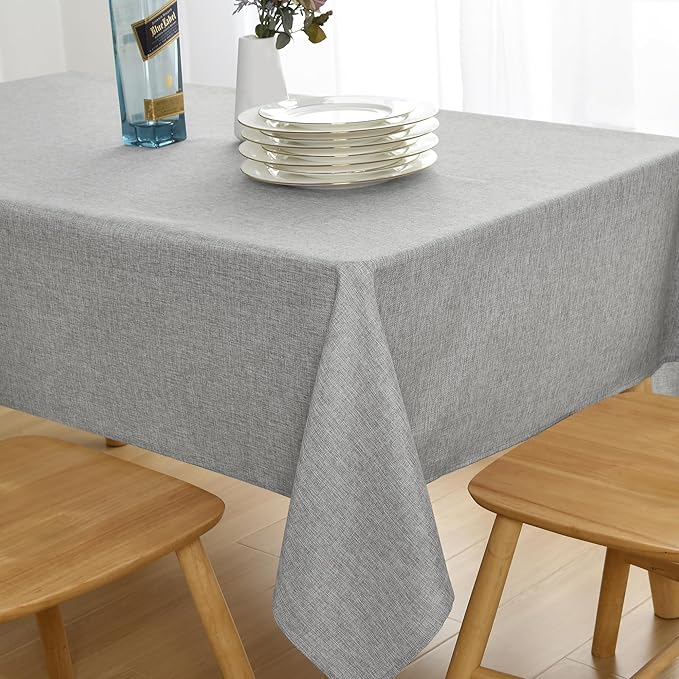 JIUZHEN Rectangle Table Cloth Faux Linen Farmhouse Tablecloth Wrinkle and Stain Resistant Decorative Fabric Table Cover for Kitchen, Dining Room, Parties and Camping, Light Grey, 54 x 108 Inch