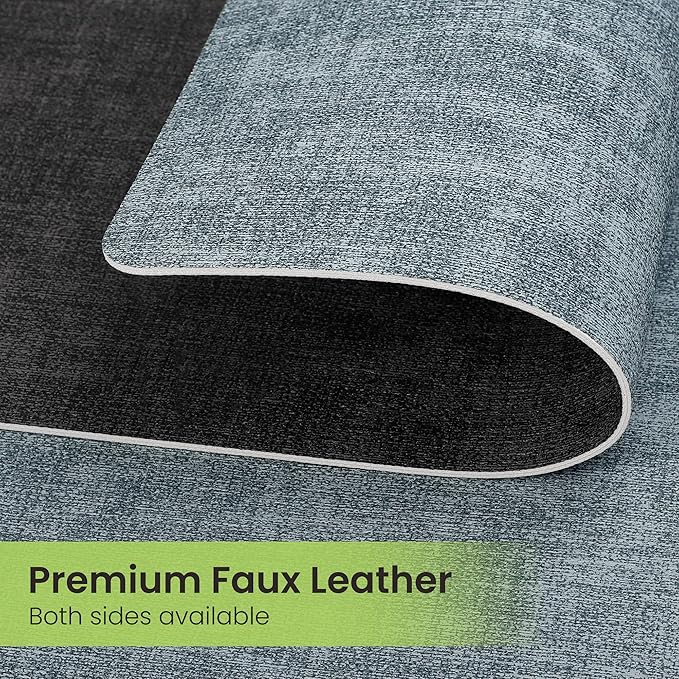 Placemats Set of 6, Faux Leather Heat Resistant Wipeable Placemats, Dual Sided Waterproof Washable Table Mats with Coaster, Suitable for Kitchen, Dining, Table Decor (6, Black Light Blue)