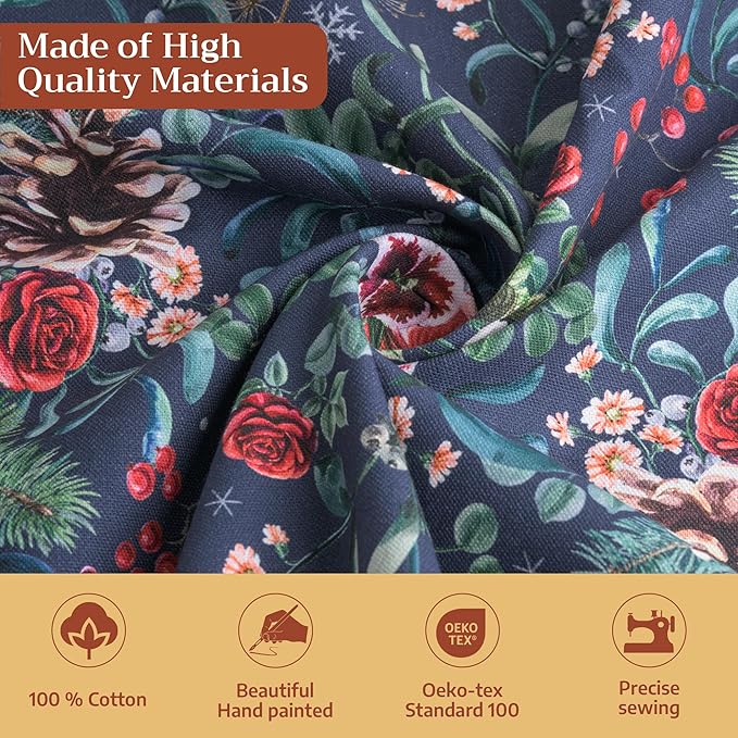Maison d' Hermine Table Cloth Rectangle Table 100% Cotton 70 x 90 Inches Fall Tablecloth Reusable Everyday Use for Thanksgiving Christmas Decorations Dining Farmhouse Party (Christmas Joy)