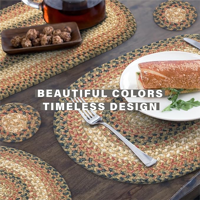 Homespice Russet Jute Braided Short Table Runner, Warm Country Decor, Set of 2, Multicolor Rectangle 8x28 - Rich Colors, Easy to Clean, Durable and Protects Furniture