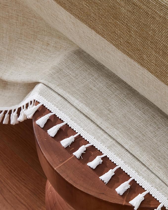 ZeeMart Contrast Linen Table Cloth Square Table Cloths 60x60 Inch Mid-Stripe Brown, Farmhouse Style Heavy Weight Beige Tablecloth, Water Resistant Burlap Tablecloths