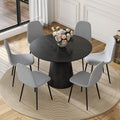 Round Dining Table Set for 6, 45" Modern Faux Marble Kitchen Table and Upholstered Chairs, 7 Piece Circle Dinner Set for Dining Room, Kitchen (Black Set)