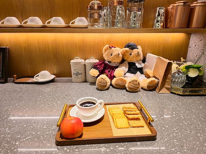 Bamboo Serving Tray with Gold Handles - Small Wood Serving Tray for Breakfast in Bed, Coffee Table, Dinner & bar - Decorative Bed Table Tray for Kitchen or Bedroom（11.8" x 7.5" x 2"）
