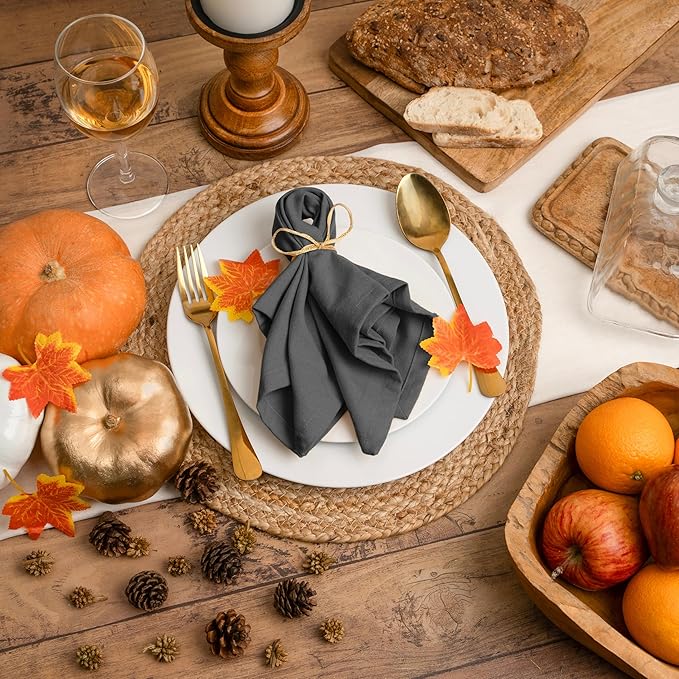 Blue Needles Solid Cloth Napkins Set of 12 Grey 100% Cotton Dinner Napkins 18x18 inches - Soft, Reusable, Absorbent & Washable Linen, Ideal for Wedding Events, Parties & Everyday Use