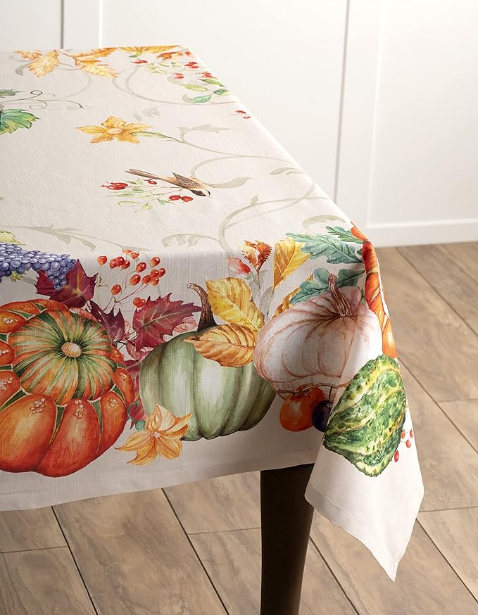 Maison d' Hermine Table Cloth Rectangle Table 100% Cotton 70 x 108 Inches Fall Tablecloth Reusable Everyday Use for Thanksgiving Christmas Decorations Dining Farmhouse Party (Lumina)