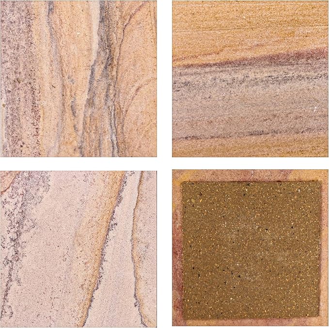 Sandstone Water Absorbent Hand Crafted Square Coasters for Drinks - 4 Inches Wide Thirsty Stone Bar/Drink Coasters- Made from Rainbow Sandstone (Set of 4 Without Holder)