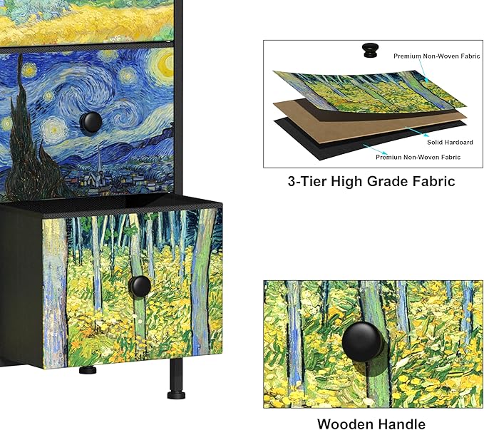 EXOTICA Van Gogh 9 Drawers Dresser Wide TV Stand Colorful Dressers & Chest of Drawers Enterway Furniture for Bedroom Living Room Hallway Closets Steel Frame Wood Top