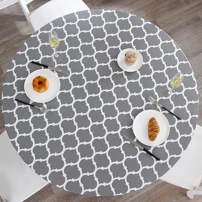 Walrus Round Vinyl Fitted Tablecloth with Flannel Backing Elastic Edge Design Table Cover Waterproof Oil-Proof PVC Table Cloth Stain-Resistant Best for 37"-44" Round