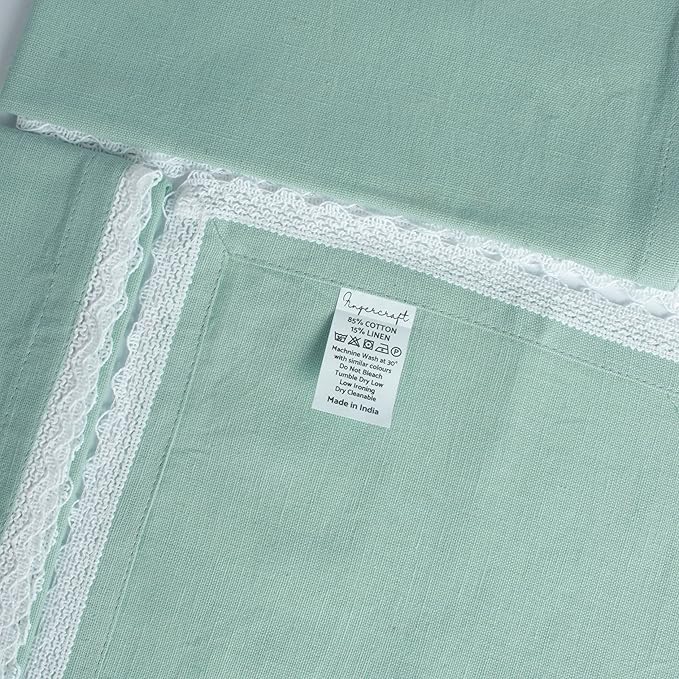 Fingercraft Dinner Cloth Napkin Cotton Linen Set of 12 Mitered Corners with Natural Elegant Lace for Everyday Use Napkins are Pre Shrunk and Good Absorbency with Lace 20x20 in Aqua