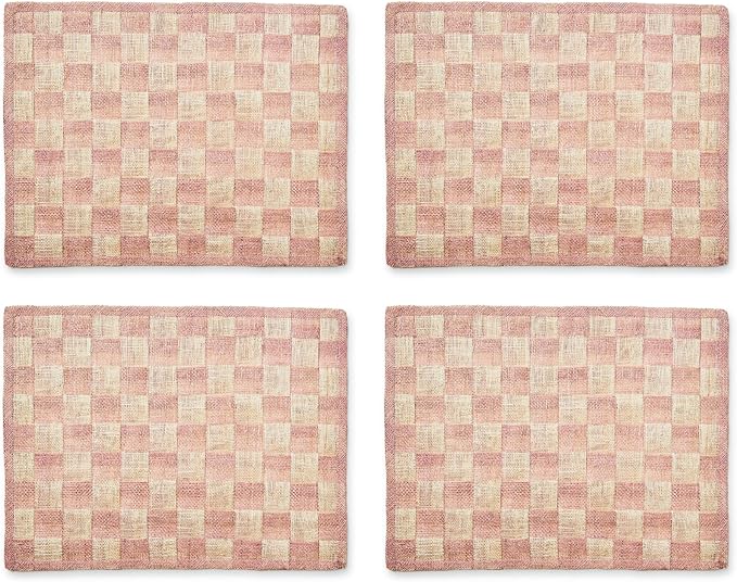 MACKENZIE-CHILDS Set of 4 Sinamay Placemats, Durable Woven Table Mats, Pink