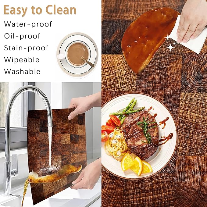 Brown Plaid Wooden Board Placemats Set of 6, Table Mates Non-Slip Heat Resistant Washable Linen Place Mats for Party Kitchen Dining Decoration Indoor Outdoor 12"x18"