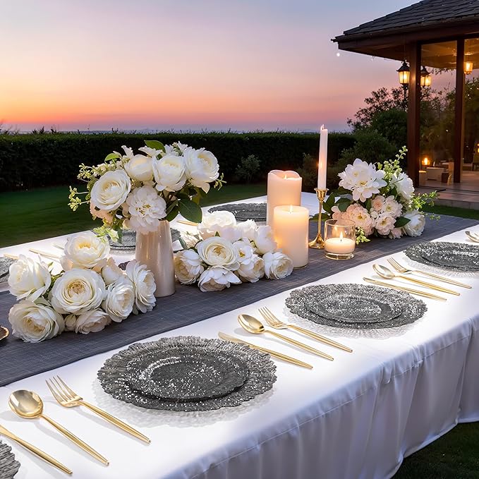 U-QE 60PCS Clear Black Plastic Plates, Heavy Duty Black Disposable Plates Including 30PCS 10'' Dinner & 30PCS 7'' Dessert Plates -Hard Plastic Platos for Party & Wedding & Birthday