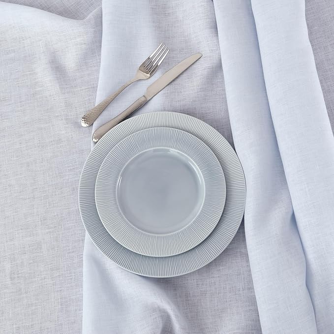 Solino Home Light Blue Linen Tablecloth 60 x 132 Inch - 100% Pure Linen Hemstitch Table Cloth for Rectangle Tables - Classic Hemstitch, Machine Washable Tablecloth for Spring, Easter