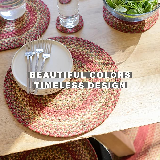 Homespice Cider Barn Jute Braided Table Runner Set of 2-8x28, Oval, Red - Rich Colors, Easy to Clean, Durable and Protects Furniture