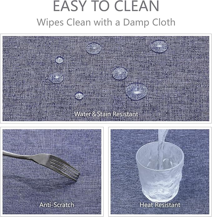 Rectangle Tablecloth Linen Textured Waterproof & Stain Resistant Table Cloth Wrinkle Free Decorative Fabric Farmhouse Table Cover for Dining/Party/Buffet/Wedding, 60 x 144 Inch, Demin Blue