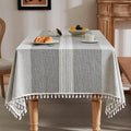 ZeeMart Contrast Linen Table Cloth Rectangle Table Cloths 60x104 Inch Mid-Stripe Grey, Farmhouse Style Heavy Weight Grey Tablecloth, Water Resistant Burlap Tablecloths