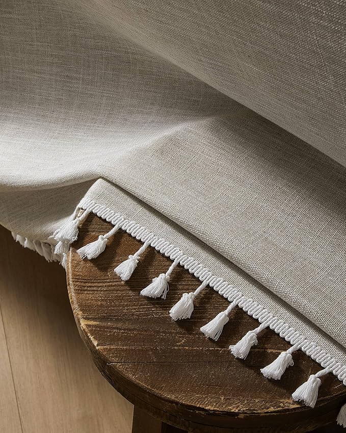 ZeeMart Contrast Linen Round Tablecloth 52 Inch Brown, Farmhouse Style Round Table Cloth Heavy Weight Beige Tablecloths, Water Resistant Burlap Table Cloths
