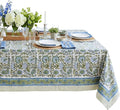 ATOSII Clover Blue 100% Cotton Rectangle Tablecloth, Handblock Floral Print Linen Table Cloth for Kitchen Dining I Parties, Outdoors, Fall Christmas Thanksgiving Holidays I 72 X 108 Inches I 8 Seater