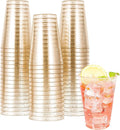 JOLLY CHEF 14 oz 50 Pack Gold Plastic Cups, Disposable Gold Glitter Plastic Cups Tumblers, Ideal for Wedding Halloween, Thanksgiving, Christmas Parties