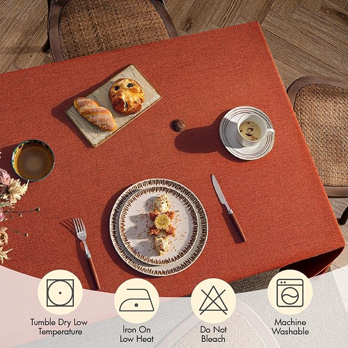 MIULEE Burnt Orange Linen Polyester Tablecloth Fall Thanksgiving 60x104 Inch Rectangle Table Cloth Waterproof,Stain Resistant for Dining Party Wedding