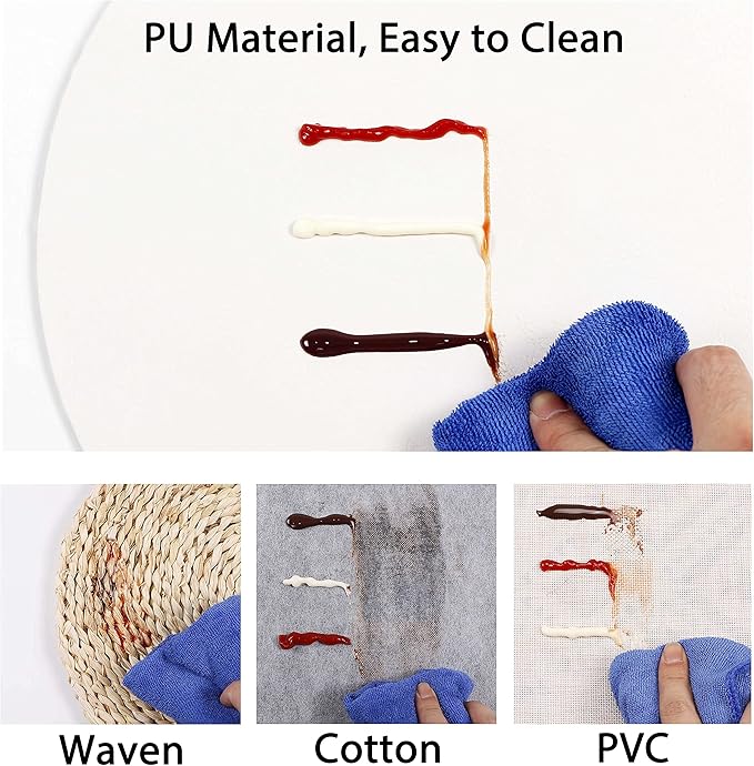 Set of 8 PU Leather Placemats, Waterproof Coffee Coasters, Kitchen Table Mats, Easy to Wipe Off for Dining Round Table