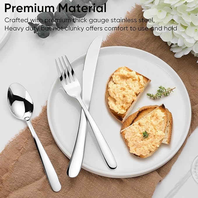 Herogo Heavy Duty Stainless Steel Silverware Set, 30-Piece Fancy Flatware Cutlery Set for 6, Modern Tableware for Home Restaurant Wedding, Heavy Eating Utensils, Mirror Polished, Dishwasher Safe