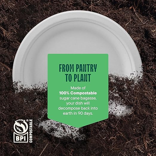 Stack Man 100% Compostable Small Paper Plates 7 Inch Heavy-Duty [125-Pack] Eco-Friendly White Bagasse Disposable Dessert Cake Plates - 7" Biodegradable Plate (BPI-Certified) (PFAS-Free)