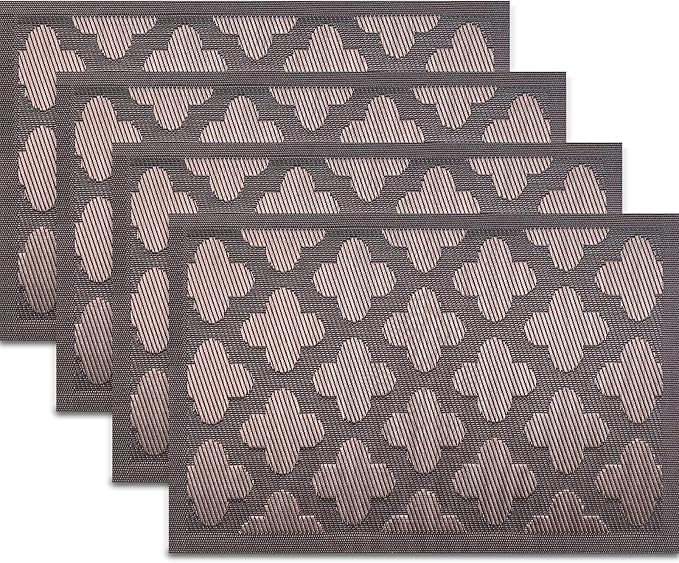 Elegant Placemats Vinyl Woven Heat-Resistant Placemats Set of 4 Washable Easy to Clean Table Mats for Dining Room and Decorate (Brown)