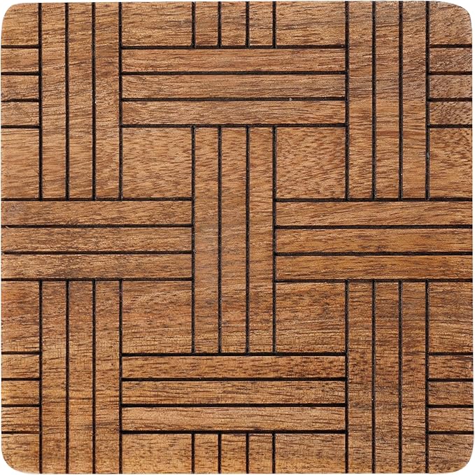Set of 4 Wood Coasters - Natural Mango Wooden Coasters for Drinks, Beverages, Wine Glasses & Bar Glasses - Rustic & Durable Drink Coasters - Coaster Set for Home, Kitchen, Dining, Bar Decor