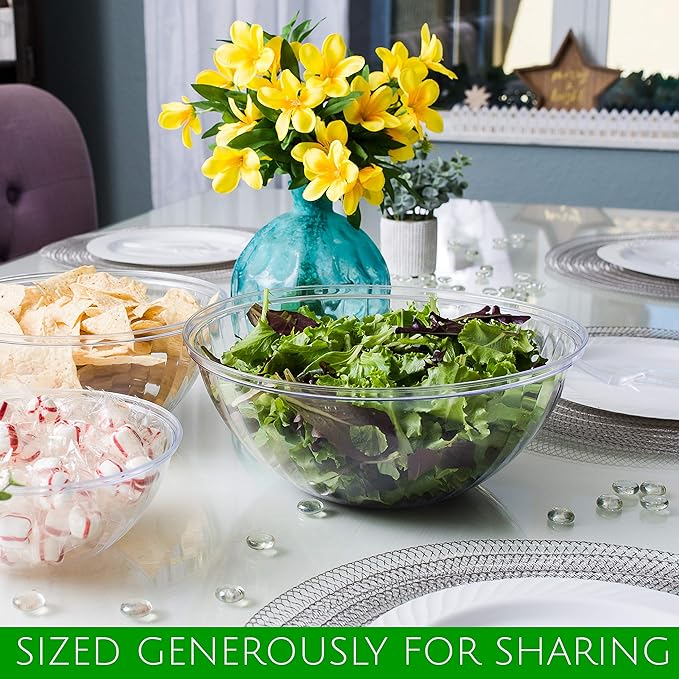 PLASTICPRO Disposable 150 Ounce Round Crystal Clear Plastic Serving Bowls, Party Snack or Salad Bowl, Chip Bowls, Snack Bowls, Candy Dish, Salad Container Pack of 8