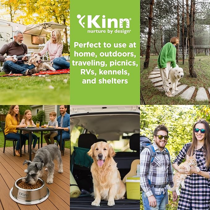 Kinn Kleanbowl Pet Bowl Stainless Steel Frame with Compostable Refills, 24 oz (Pack of 2) – Spill-Proof Stable Disposable Pet Bowls for Easy Cleaning and Healthy Pets, No Plastic