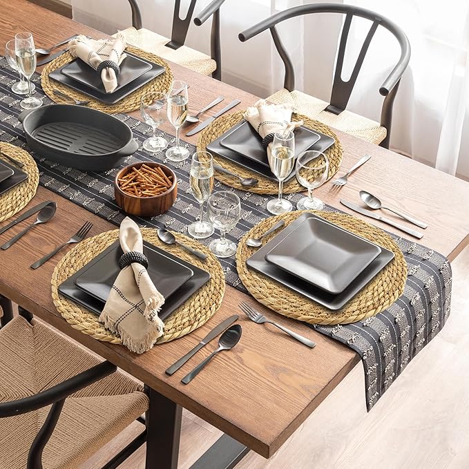 Kochorie Set of 36 Round Woven Placemats 12 Inch Bulrush Placemats Natural Handwoven Boho Rattan Wicker Table Mats for Farmhouse & Home Dining