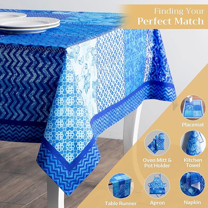 Maison d' Hermine Table Cloth Rectangle Table 100% Cotton 60 x 90 Inches Tablecloth Reusable Decorative for Dining Room Farmhouse Home Valentines Day Decorations Spring Summer - Indigo Love