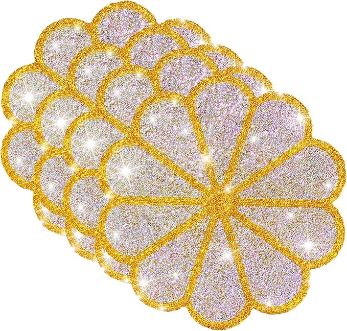 Washable Waterproof Diamond Circle Placemats for Round Tablescape Decor for Dinner and Kitchen Bling Placemats for Weddings & Special Events-4 PCS (Yellow)