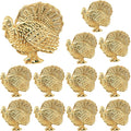 Napkin Rings Set of 12, Metal Napkin Holder Cuffs for Dinner Table Décor, Thanksgiving Turkey Bird Farmhouse Modern Serviette Rings for Christmas, Weddings, Receptions, Gold - CLEENTABLE