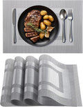 Timeet Gray Placemats Set of 4, Heat Resistant Non-Slip Place Mats, Durable Washable PVC Vinyl Woven Table Mats, Wipeable Placemats for Dining Table Easy to Clean
