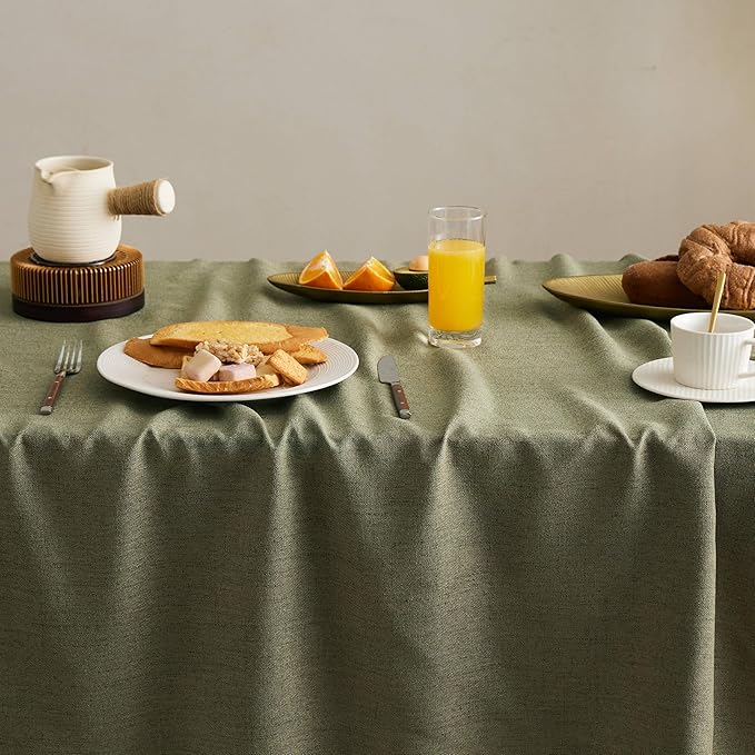 Linen Tablecloth with Tassels, Farmhouse Style Green Tablecloth, Water Resistant Burlap Tablecloths for Rectangle Table, 60x104 Inch Olive