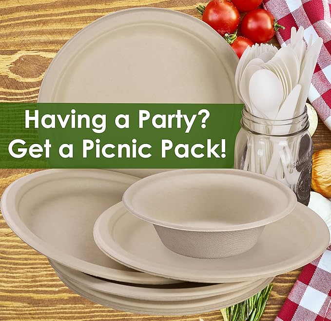 Durable Biodegradable Leak-Proof Disposable Bowls 50 Pk. Sturdy Plant-Based Gluten-Free Compostable Wheatstraw Fiber Container, Eco-Friendly Microwavable and Safe for Hot Cold or Pet Foods.