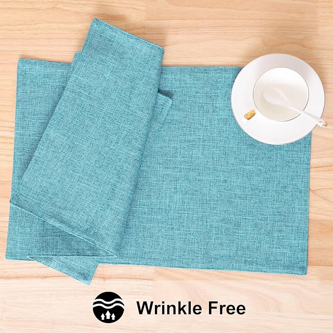 homing Cotton Linen Placemats Set of 4, Cloth Washable Farmhouse Dining Table Mats for Indoors & Outdoors, Easy to Clean, Light Blue, 13 x 19 Inch