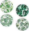 Drinks Coasters Set of 4, Green Palm Leaves Round 4" Cup Coasters, Absorbent Ceramic Stone Coasters with Cork Base, Cute Coasters for Table Home Décor, Ideal Gifts for Women Men