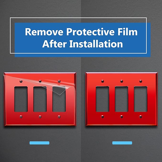 LIDER Reflective Acrylic Decorator Wall Plate, Mirrored Light Switch Plate, Plexiglass Outlet Cover, Acrylic Glass, Oversized 3-Gang 5.25" x 7.06", LWP-33O-ARD, Red