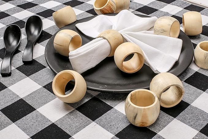CLEENTABLE Wooden Napkin Rings Set of 12 - Handcrafted Napkin Holder for Dinner Table Decoration, Weddings, Home, Kitchen, Decor, Dinner, Parties, Every Day Use - Durable, Versatile (Cream)