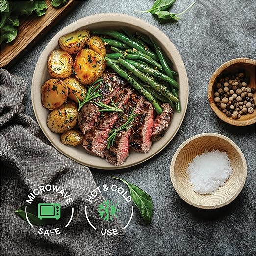 Deep Dish Paper Plates, Heavy Duty Disposable Dinner Plates [500-Pack] 10 Inch Plates - 100% Compostable Eco-Friendly, Biodegradable Sugarcane Bagasse, Natural Brown 10" Paper Plate Disposable