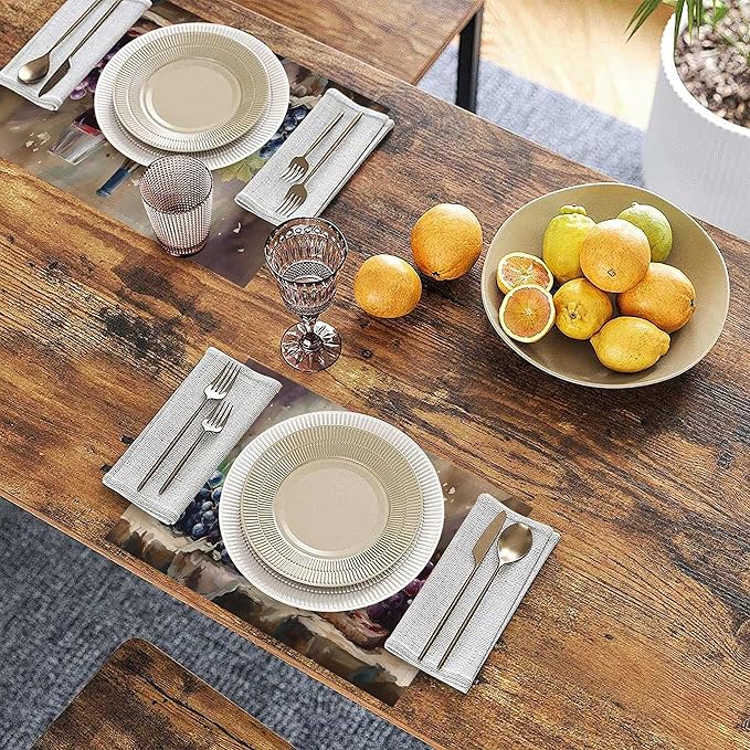 Wine Placemats, Red White Grapes Wooden Placemats 12x18 Inch Waterproof Non-Slip Washable Table Mats for Kitchen Dining Party Table Decor,Set of 6