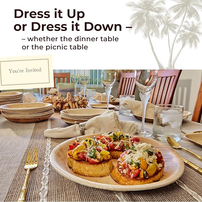 Indie Palm Disposable Palm Leaf Plates – 50 Pack 10 Inch Round – Heavy Duty, 100% Compostable & Biodegradable – Eco-Friendly Alternative to Plastic & Bamboo – Perfect for Parties & Events