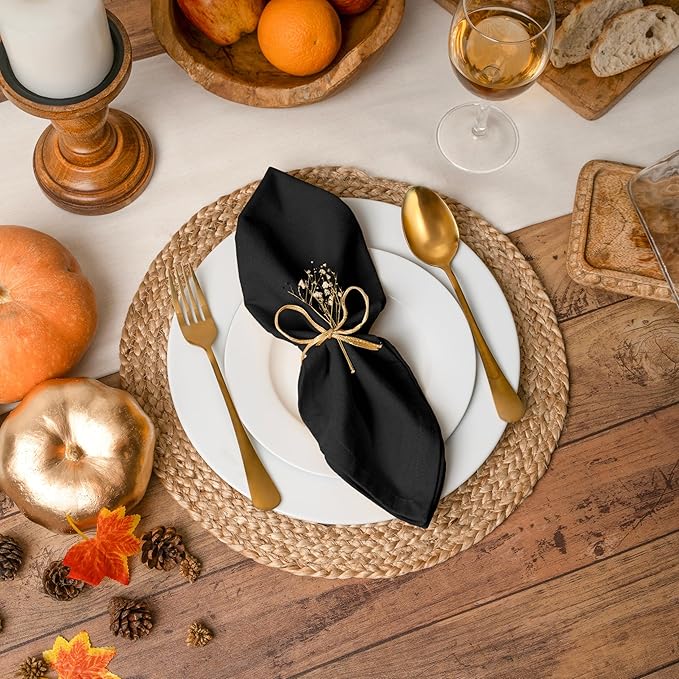 Blue Needles Solid Cloth Napkins Set of 12 Black 100% Cotton Dinner Napkins 18x18 inches - Soft, Reusable, Absorbent & Washable Linen, Ideal for Wedding Events, Parties & Everyday Use