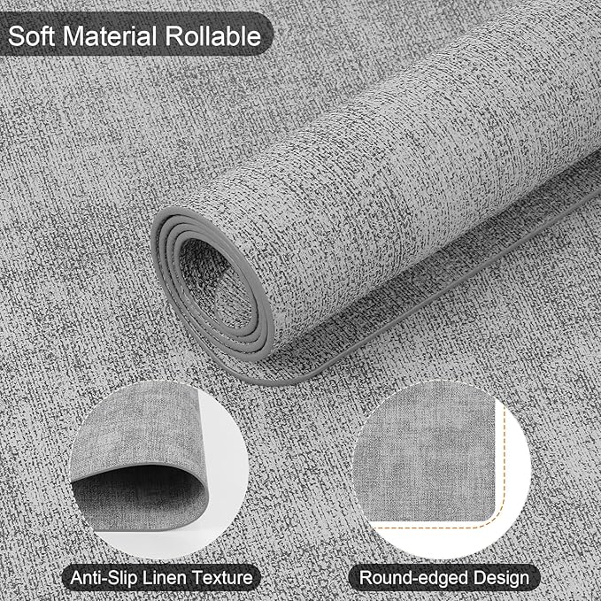 Faux Leather Placemats Set of 6, Heat Resistant Wipeable Washable Vinyl Place Mats, Waterproof Anti-Slip Dining Table Mats, Suitable for Indoor & Outdoor Use (Light Grey)